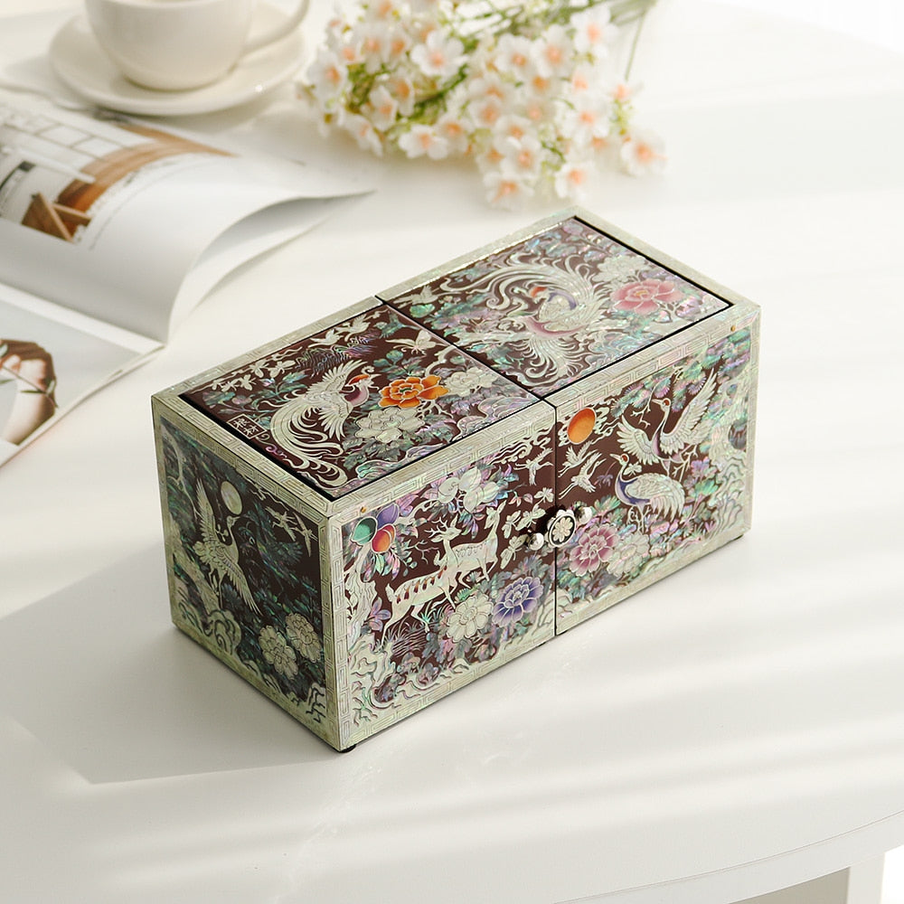 Masterpiece New Double-Lidded Golden Pheasant Large Mother of Pearl Jewelry Box
