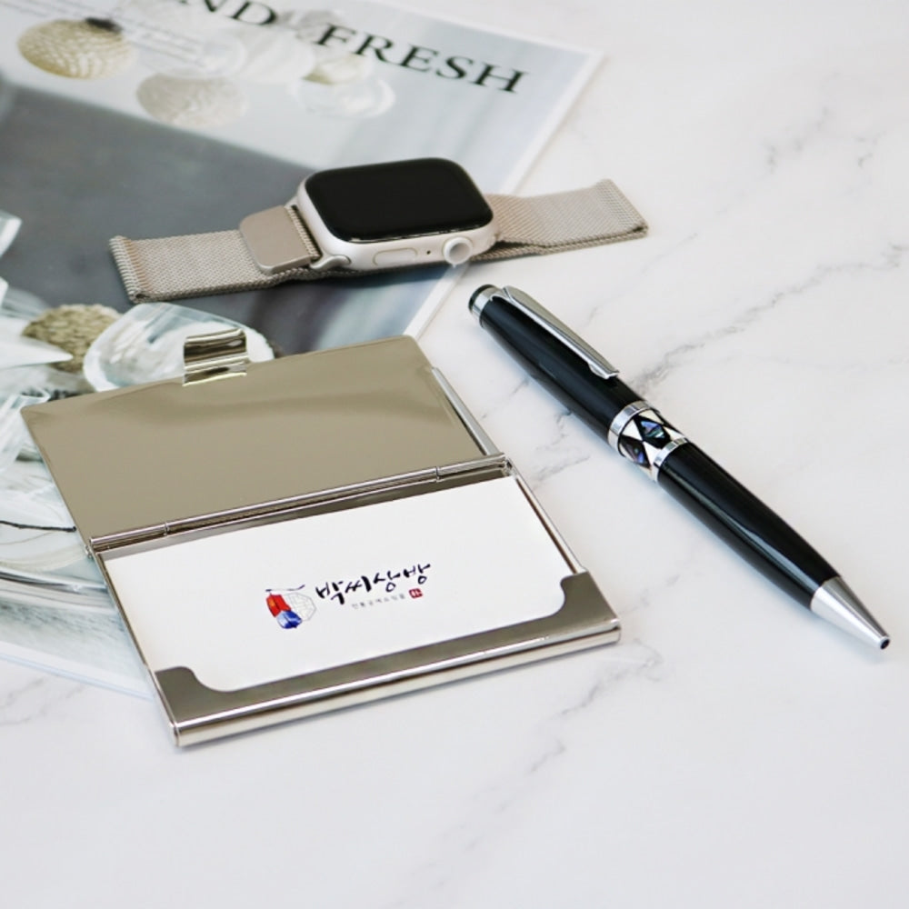 2-Piece Set: Silver Metal Business Card Najeon Gift Pen