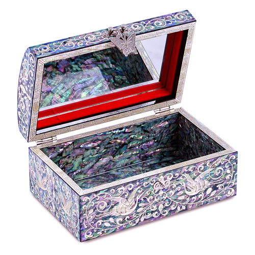 해RedBox Crane & Pine Cloud Pattern Border 1-Tier Jewelry Box (Black)
