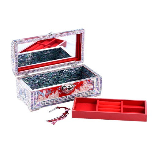 Pine & Crane Rounded 2-Tier Najeonchilgi Jewelry Box, 27 cm (Red) by Oh Myung-ho