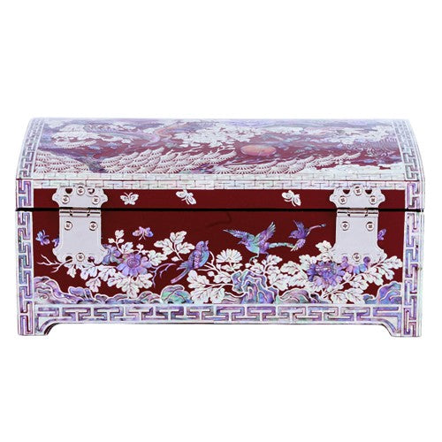 Crane & Pine 2-Tier Embroidered Drawer Left Jewelry Box (Red) - by Kim Young-man (21 cm)