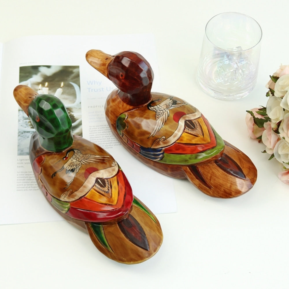 Traditional Wood Carved Mandarin Duck Set (Crane) Large Wood Carved Box Dragon