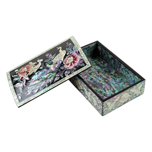 Peacock & Rose Mother of Pearl Business Card Case, Multi-Purpose Box