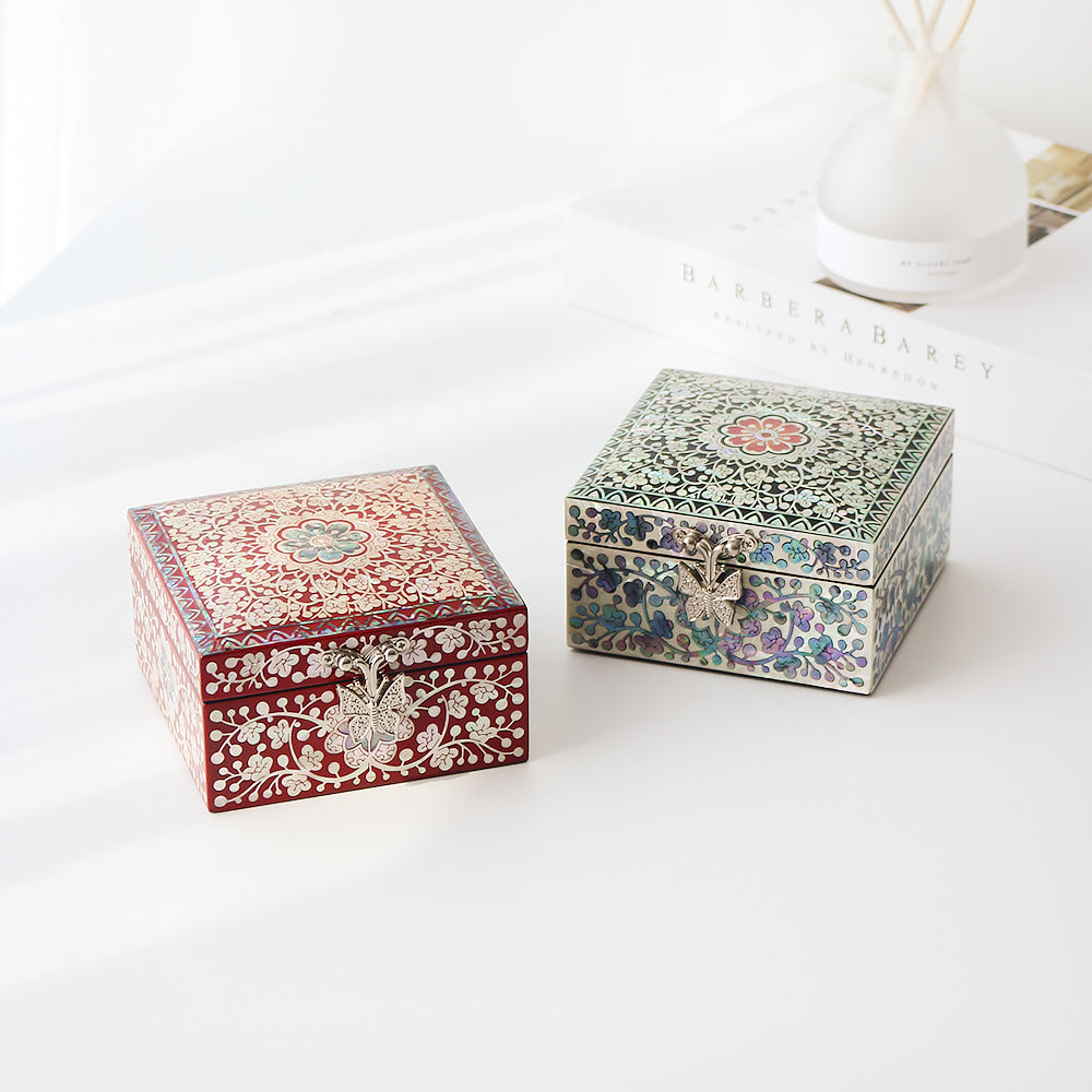 Najeonchilgi Plum Blossom Arabesque Mini Mother of Pearl Jewelry Box, 11 cm