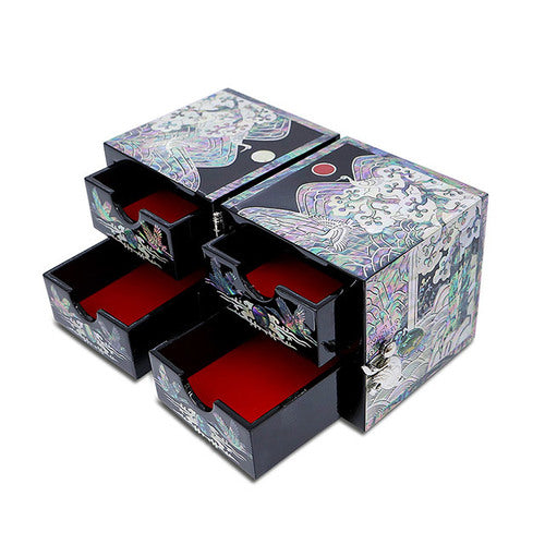 Sun, Moon & Five Peaks PhoenixRing Mother of Pearl Double LiddedJewelry Box