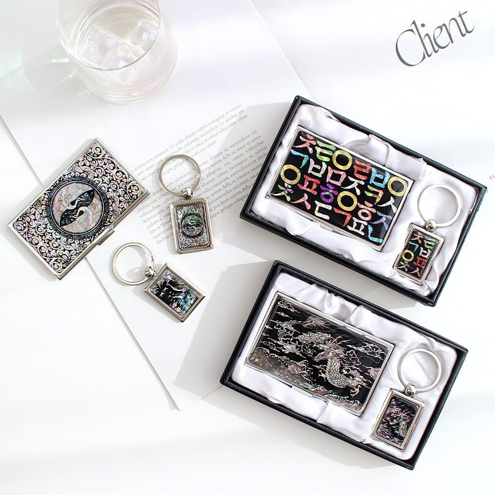 2-Piece Set: Mother of Pearl Business Card Case Keyring N