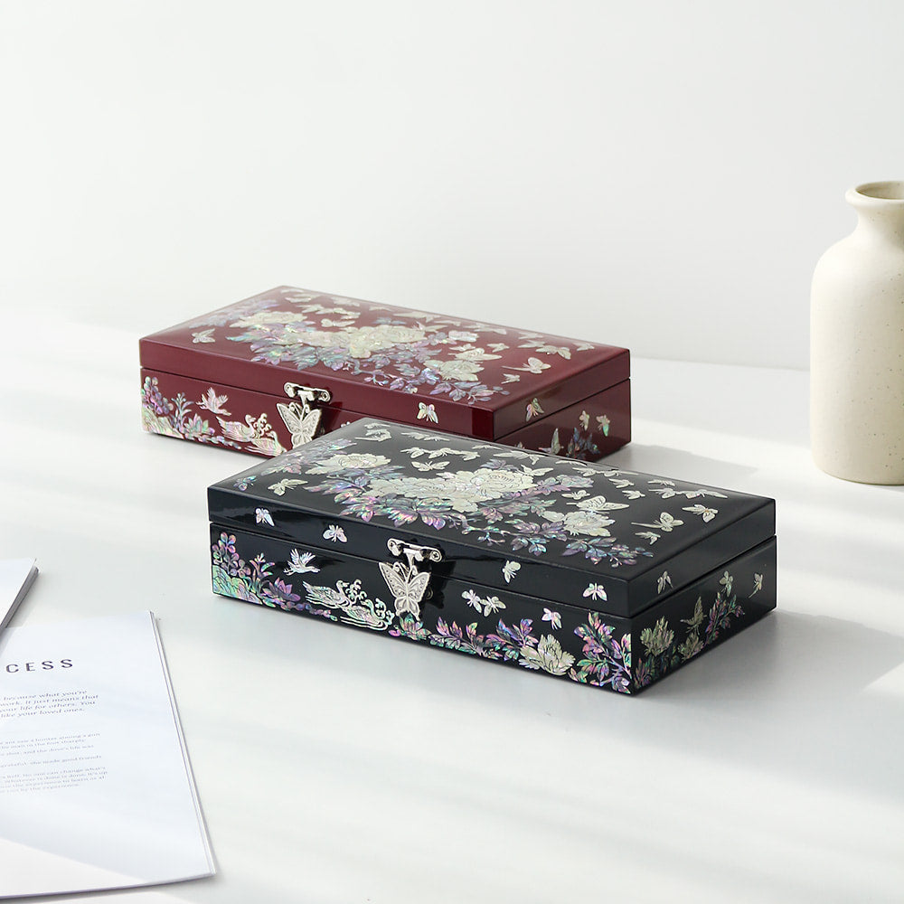 Najeonchilgi 1-Tier Peony & Butterfly Yedan Jewelry Box H Jewelry Box Yedan Wedding Gift Box Mother of Pearl, 23 cm