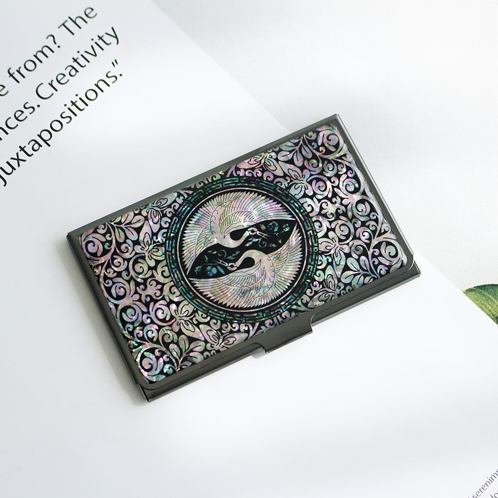 2-Piece Set: Black Mother of Pearl Business Card Case N Mother of Pearl Pen