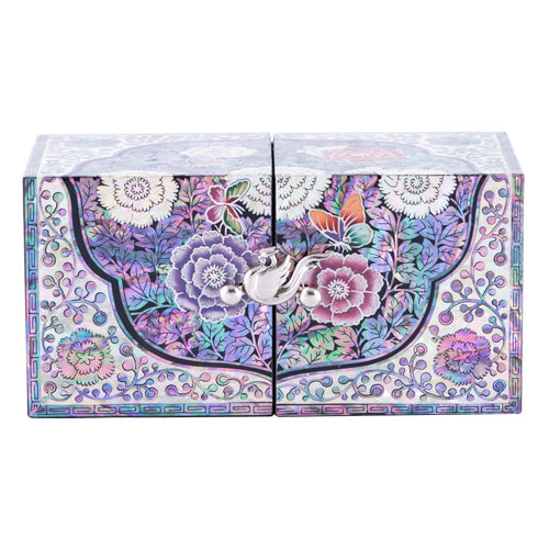 Peony Oval Border PhoenixRing Double LiddedJewelry Box (Black)
