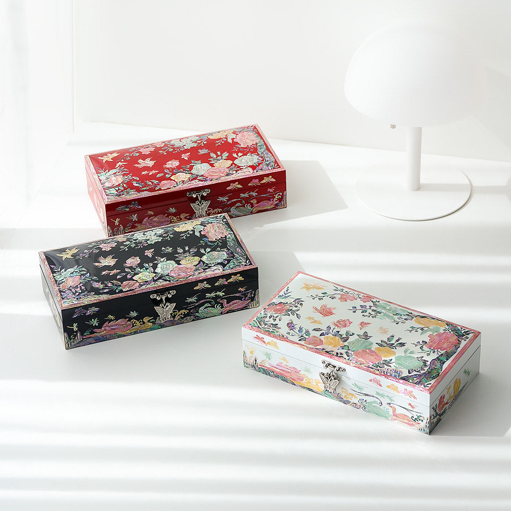 Najeonchilgi Painted Plum Blossom Rose 1-Tier Mother of Pearl Jewelry Box (23) Jewelry Box Yedan Wedding Gift Box