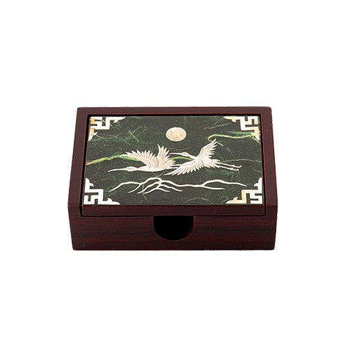 Hanji Mother-of-Pearl Business Card Box — Cloud & Crane — Green