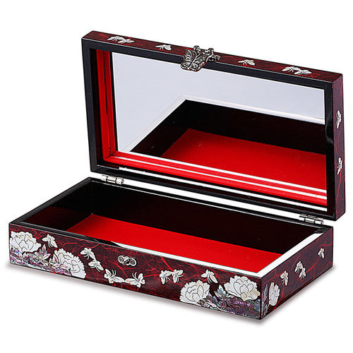 1-Tier Peony Red Mother of Pearl Wedding Gift Box & Jewelry Box