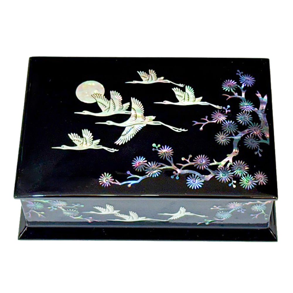 Najeon Chilgi Mother of Pearl Business Card Holder — Pine & Crane (Black) - OF0006