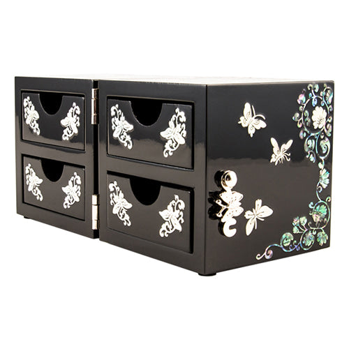 Glossy Double Lidded Mother of Pearl Jewelry Box (Butterfly, Medium)