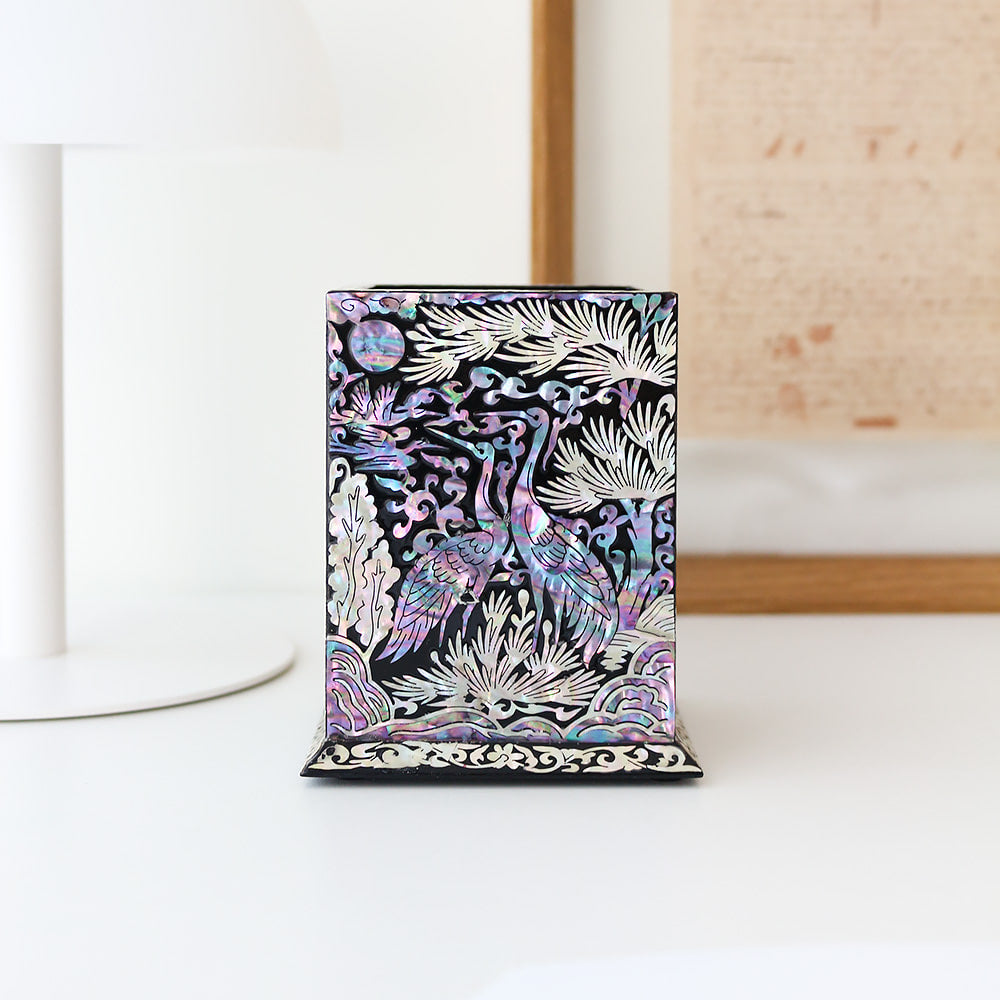 Najeonchilgi Pine & Crane Moon Mother of Pearl Pencil Holder & Pen Holder