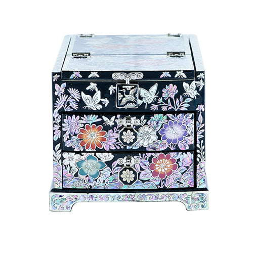 Peony 2-TierDrawer VanityJewelry Box (Black) Large