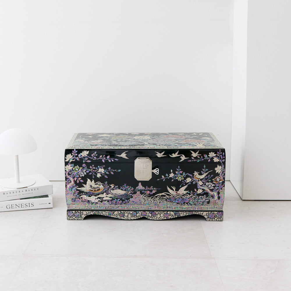 Masterpiece Najeon Bridal Painted Peony of Wealth Bongchae Wedding Box (Black)