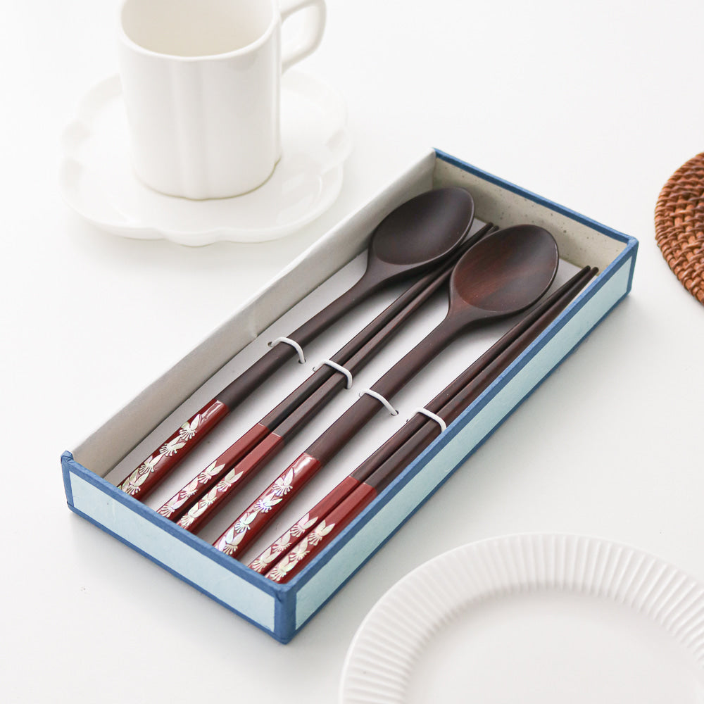 Masterpiece Najeon Ottchil Lacquer Rose Spoon & Chopsticks Set (Butterfly) (Master Artisan Jang Tae-bok)