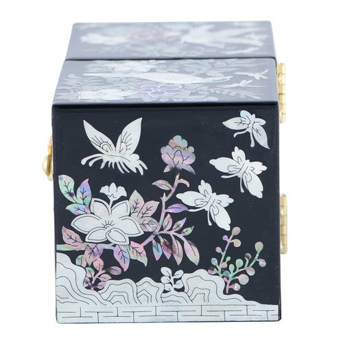 Glossy Plum Blossom Double LiddedJewelry Box (Black) Small