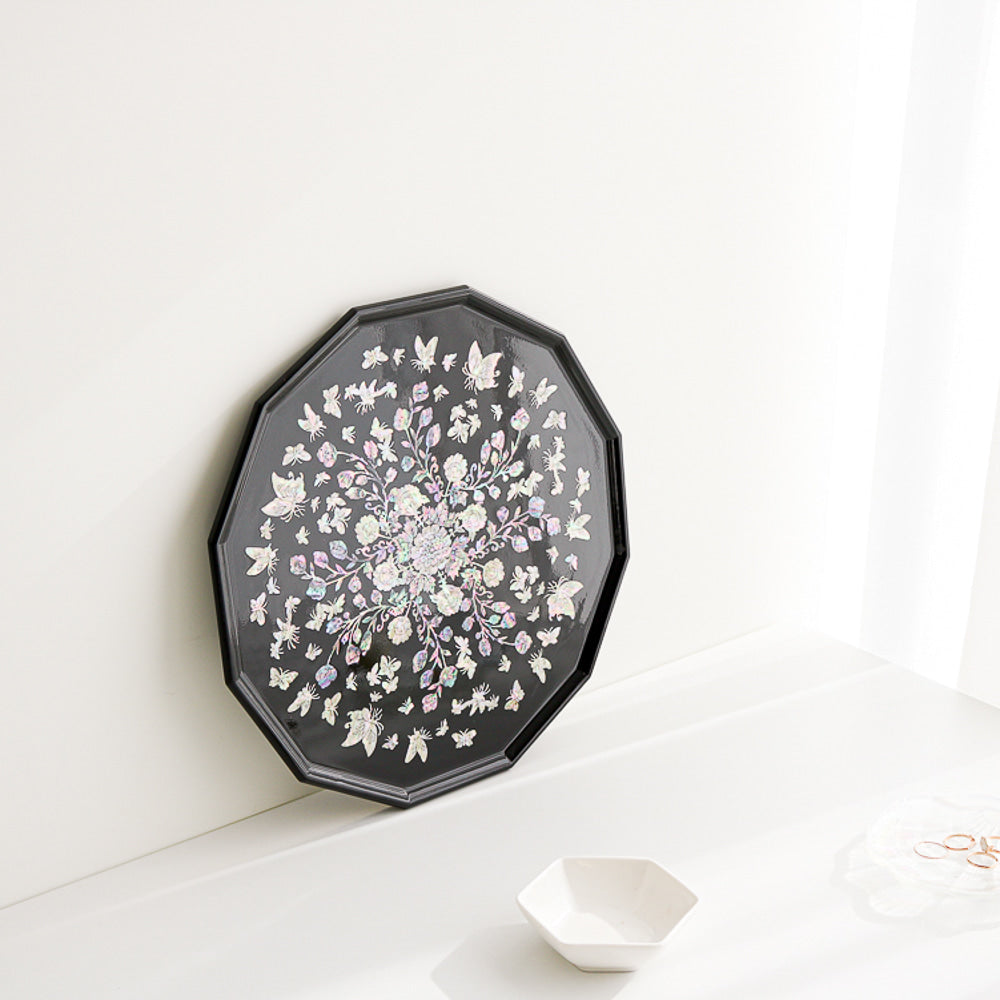 Najeonchilgi Vivid Peony Butterfly 12 Mother of Pearl Tray