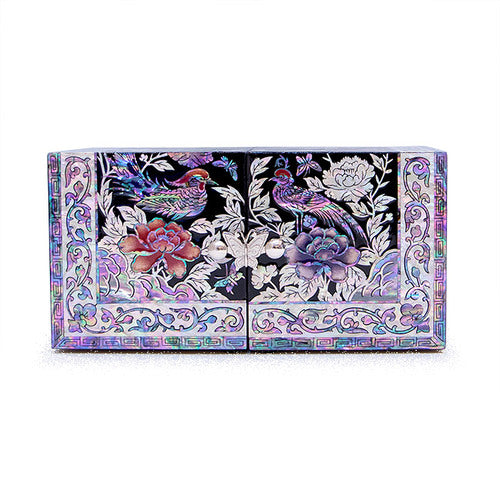 Gold Double Lidded Mother of Pearl Jewelry Box (Medium) - Oh Myung - Ho