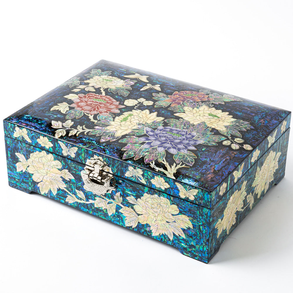 Peony 2-Tier Najeonchilgi Mother of Pearl Jewelry & Document Box, 34 cm