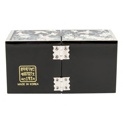 Butterfly Cloud Pattern Border Double Lidded Mother of Pearl Jewelry Box (Small, Glossy, Oh Myung - Ho)