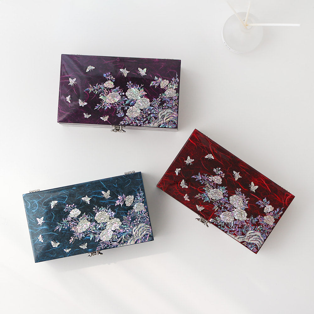 Najeonchilgi Hanji Butterfly Peony 1-Tier Jewelry Box (Large), 23 cm