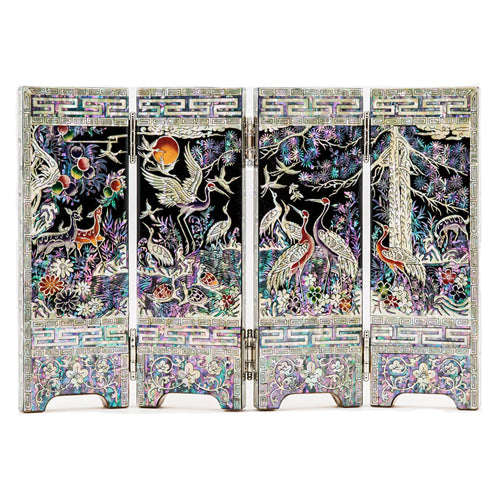 Najeon Chilgi Mother of Pearl Folding Screen — Pine & Crane by 오명호 - DE0004