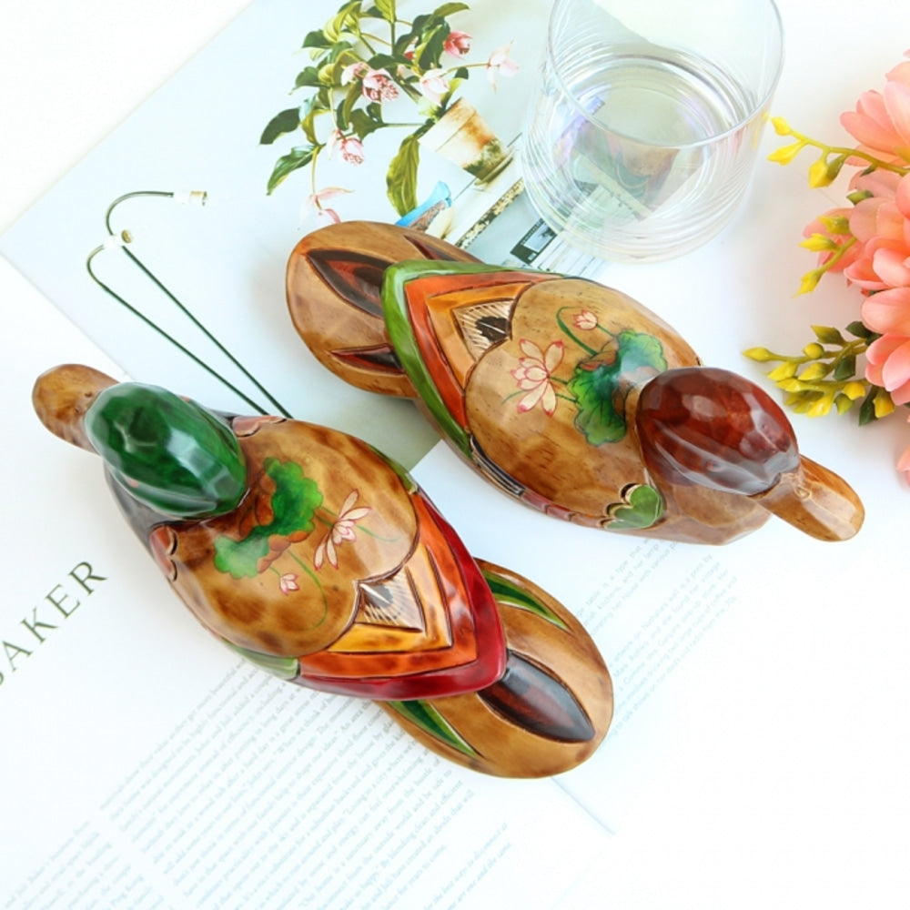Premium Lotus Mandarin Duck Set (Medium) Wood Carved Box Dragon