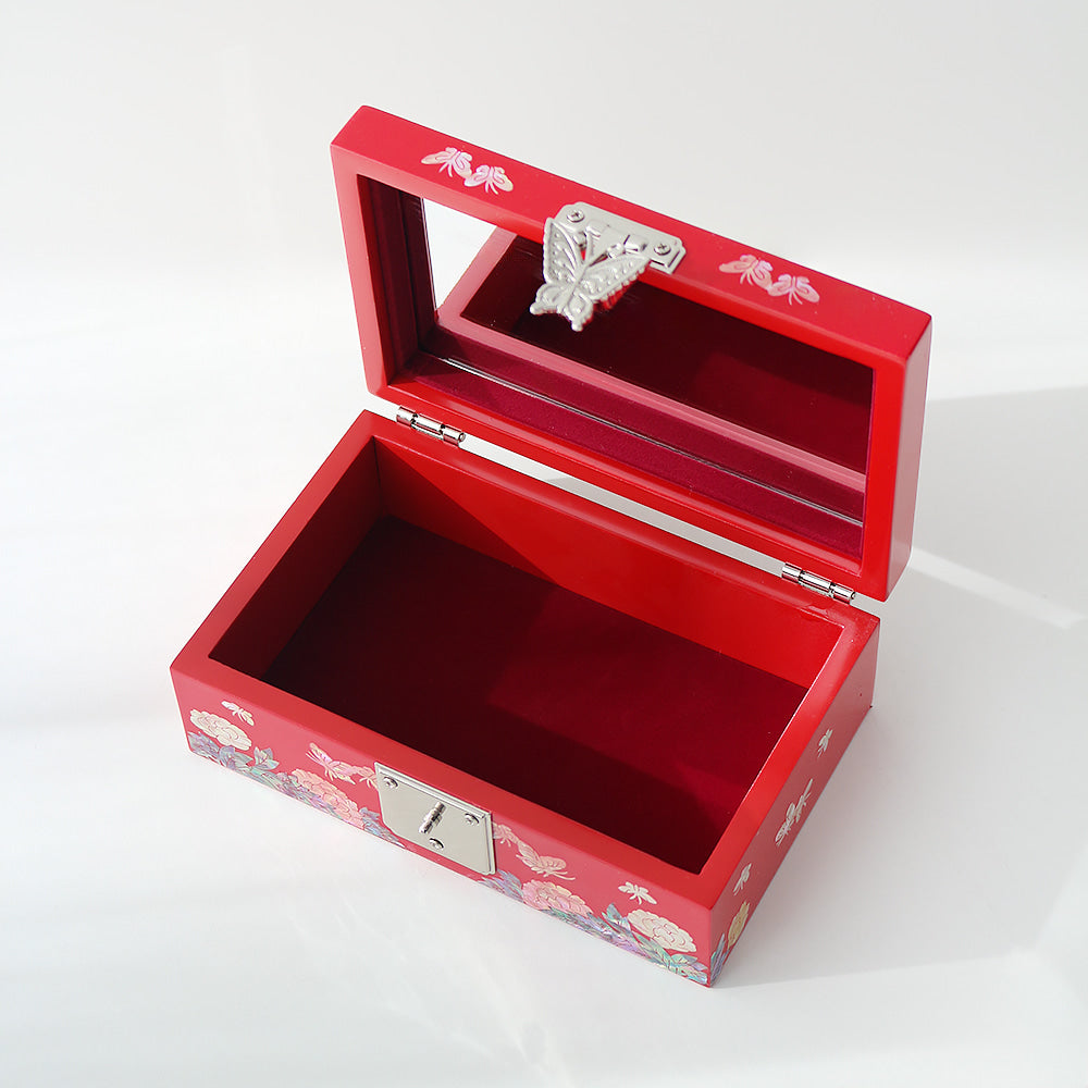 Peony & Butterfly Najeonchilgi Mother of Pearl Jewelry Box, 16 cm