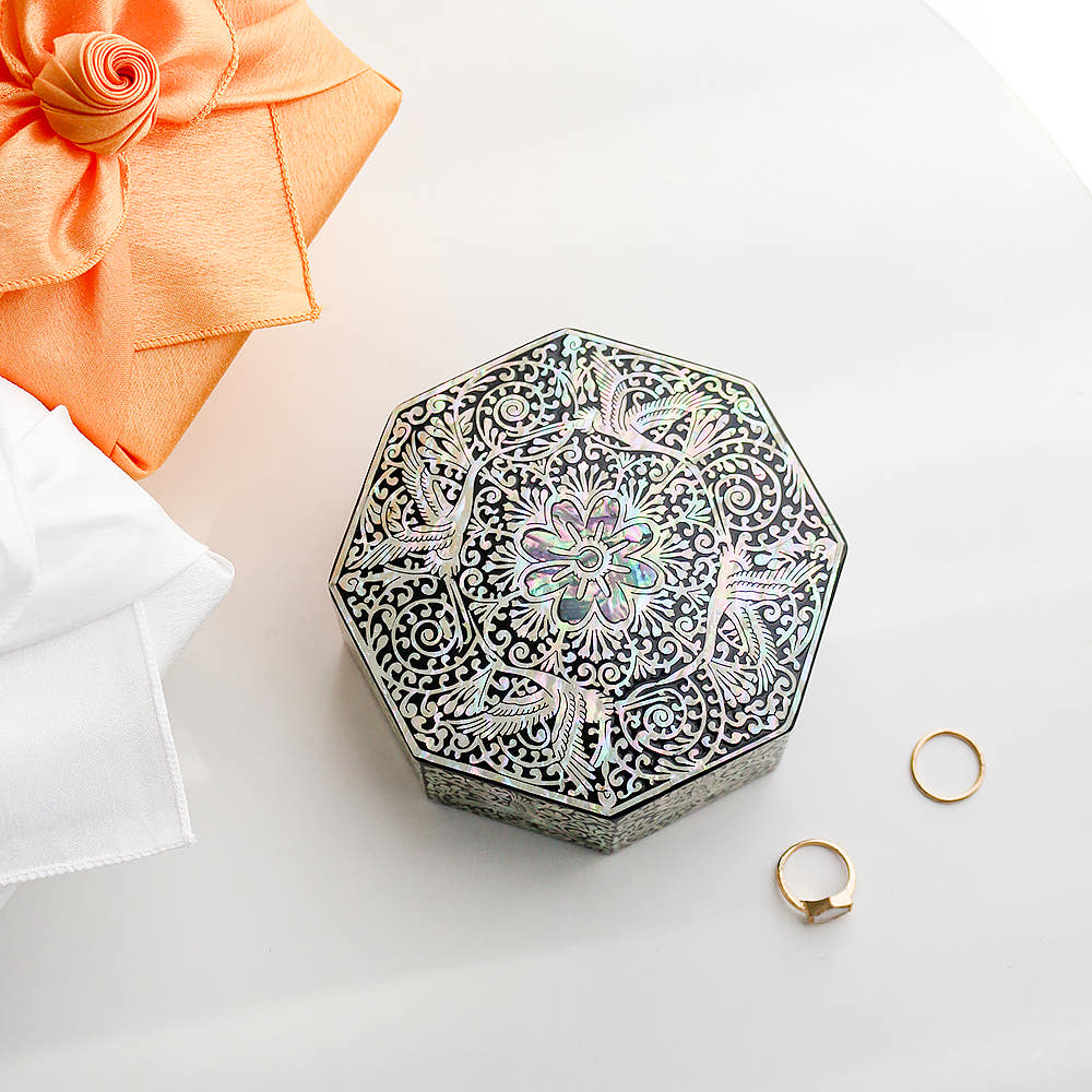 Hexagonal Mini Jewelry Box Mother of Pearl Jewelry Box Keepsake Ring Box Najeonchilgi Dessert Box Wedding Gift Box