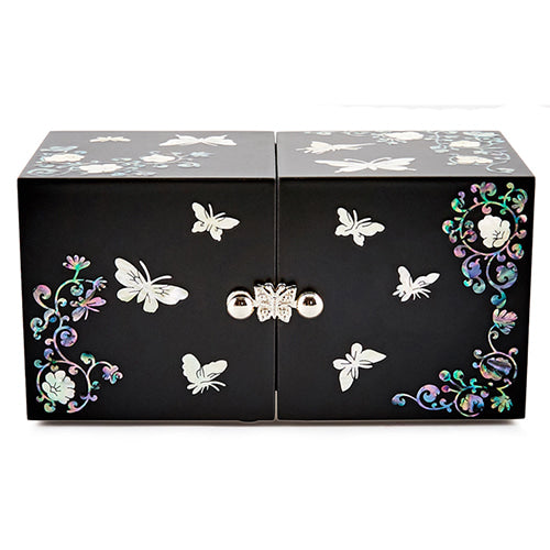 Najeonchilgi Lacquerware SecretJewelry Box Butterfly Motif Double Lidded Mother of Pearl Jewelry Box