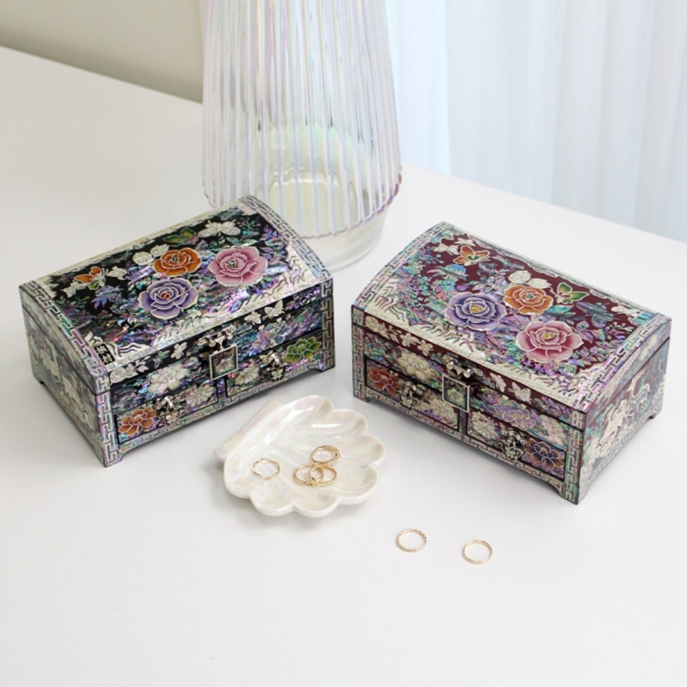 Masterpiece Najeonchilgi Rose 1-Tier Drawer Mother of Pearl Jewelry Box, 18 cm (Master Artisan Kim Young-man)