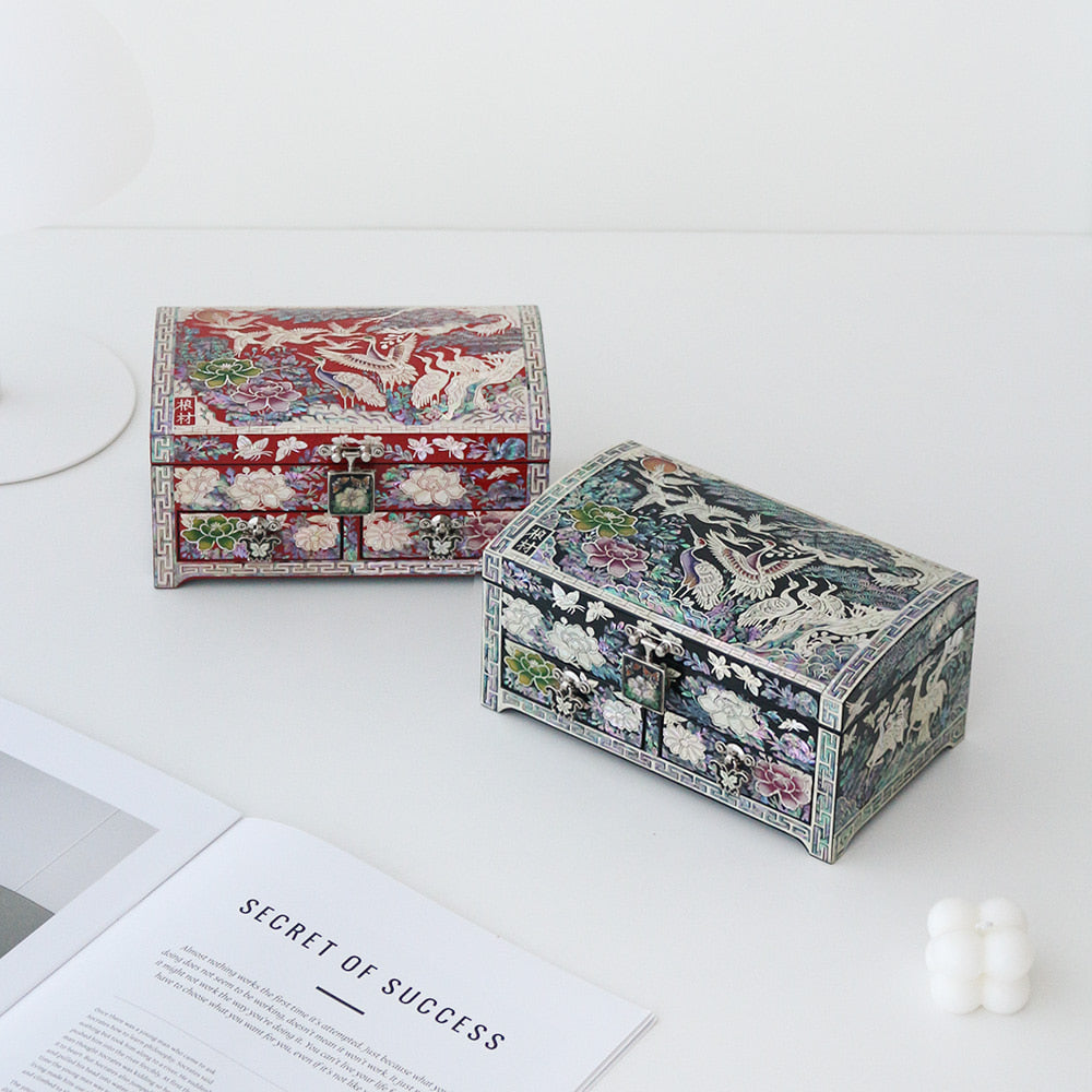 Masterpiece Najeonchilgi New Pine & Crane 1-Tier Drawer Mother of Pearl Jewelry Box, 18 cm (Master Artisan Kim Young-man)