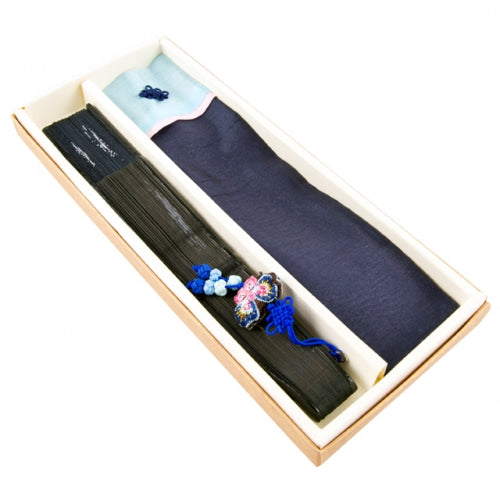 Silk & Ramie Hand Fan (Black) - FN0039
