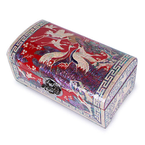 Peony Scholar 3-Drawer Mother of Pearl Jewelry Box (Hanji, Blue)