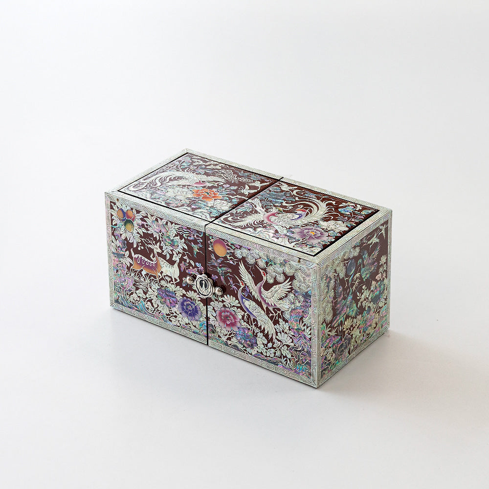 Masterpiece New Double-Lidded Golden Pheasant Large Red Mother of Pearl Jewelry Box