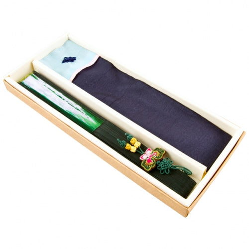 Silk & Ramie Hand Fan (Green) - FN0033