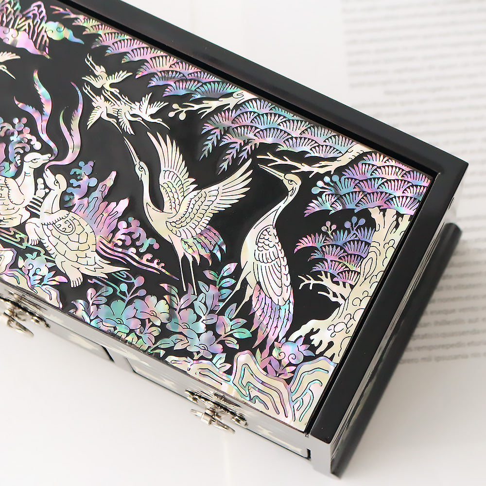 Najeonchilgi Ten Symbols of Longevity 3-Tier Drawer Mother of Pearl Jewelry Box, 23 cm