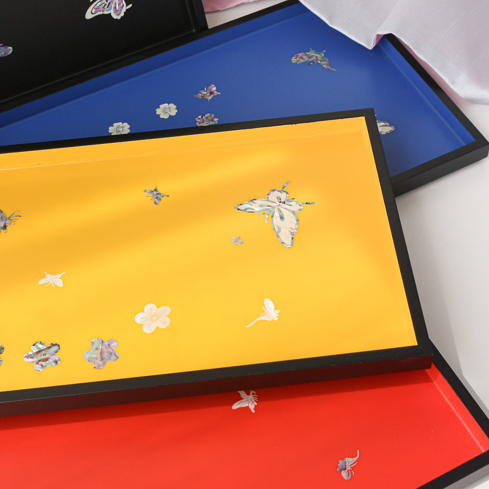 Color Mother of Pearl Butterfly Square Tray D