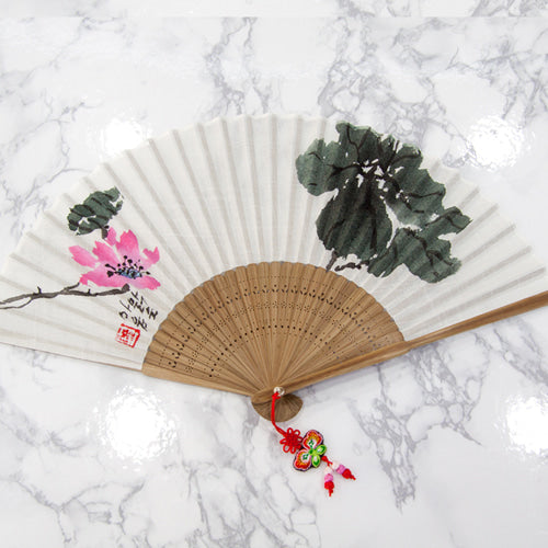 Silk & Ramie Hand Fan — Lotus - FN0012