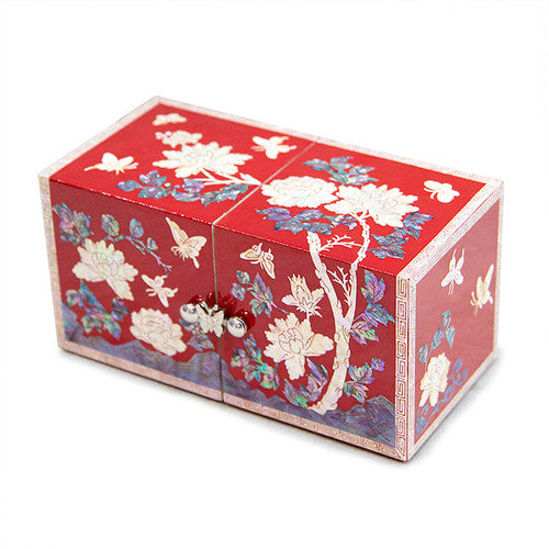 Peony NaturalMother of Pearl Double Lidded Jewelry Box (Medium, Glossy, Red) - Oh Myung - Ho