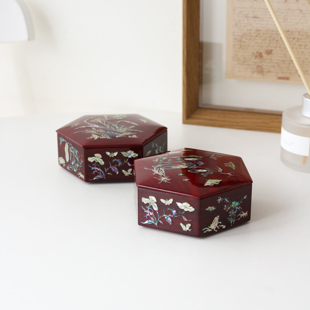 Premium Najeon Stacked Box Hexagonal Multi Purpose Box (Chochungdo) (Najeonchilgi) (Master Artisan Park Jin-seop)
