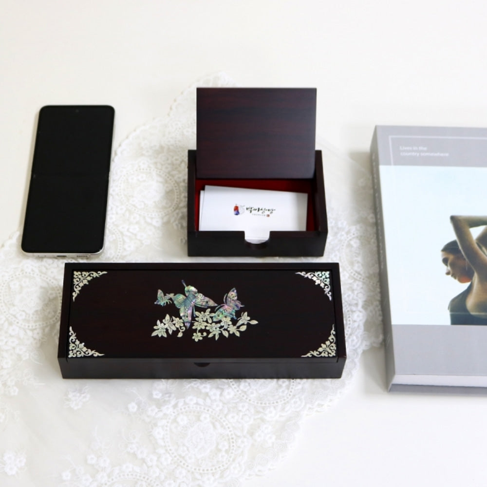 Najeonchilgi Mother of Pearl Business Card Case & Pen Case (Deluxe Auto-Open)