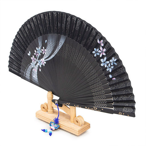 Silk & Ramie Hand Fan (Black) - FN0004