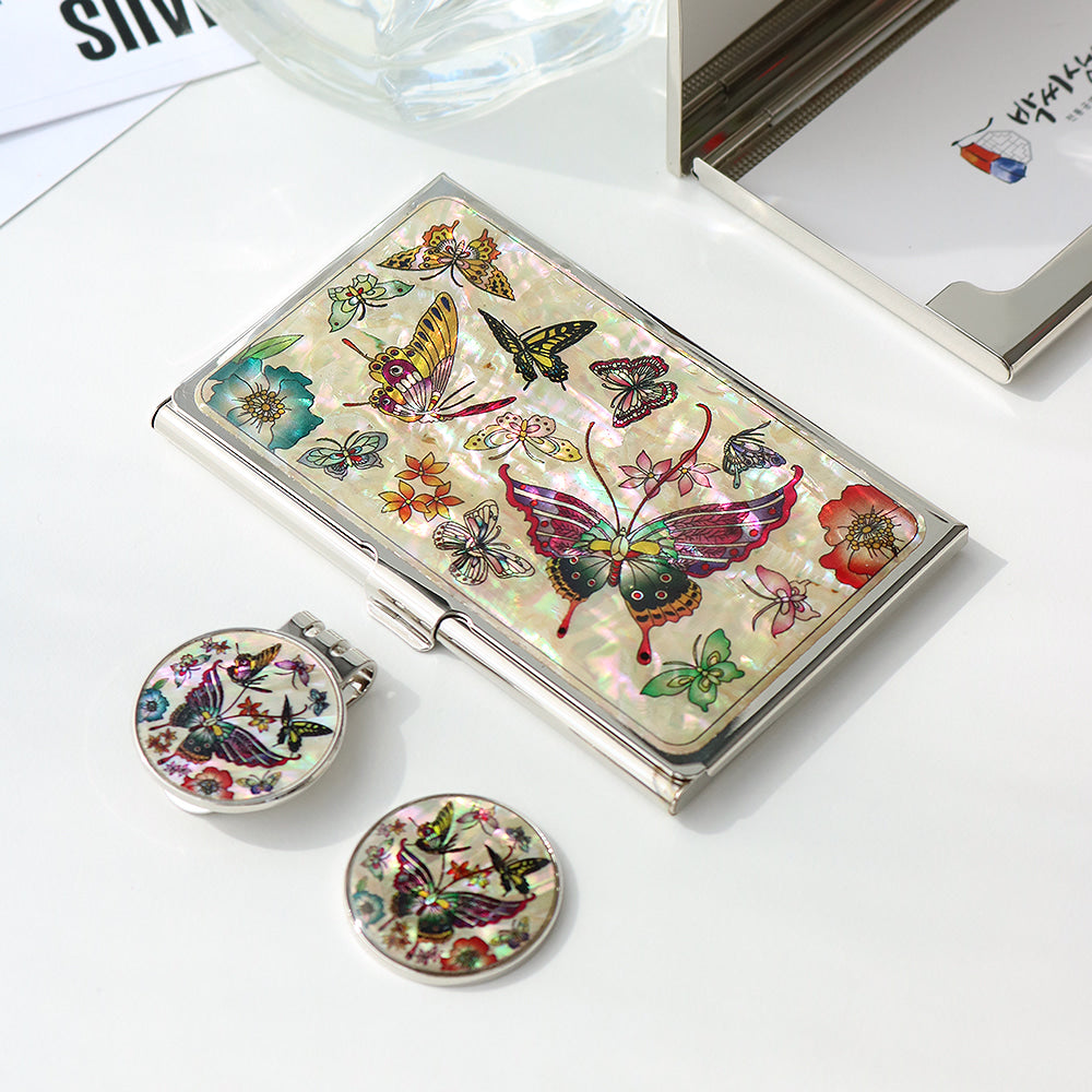 2-Piece Set: Business Card Case Golf Ball Marker K(Butterfly)