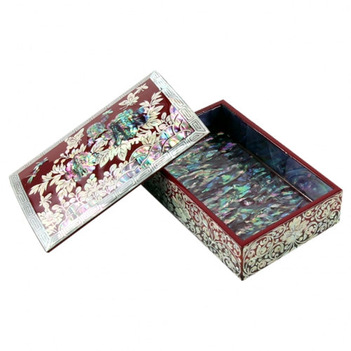 Peony Mother of Pearl Business Card Case, Multi-Purpose Box (Red)