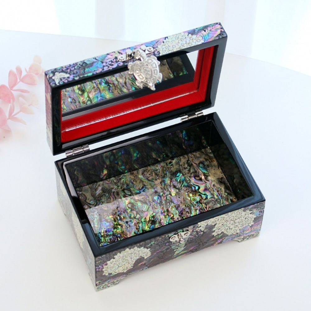 Premium Najeonchilgi Hydrangea Mother of Pearl Jewelry Box, 15 cm (Master Artisan Jang Tae-bok)