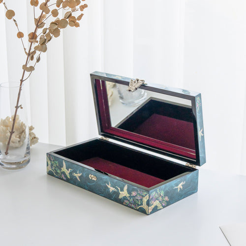 Hanji Crane & Pine 1-Tier LeftJewelry Box (Blue) - Oh Myung - Ho